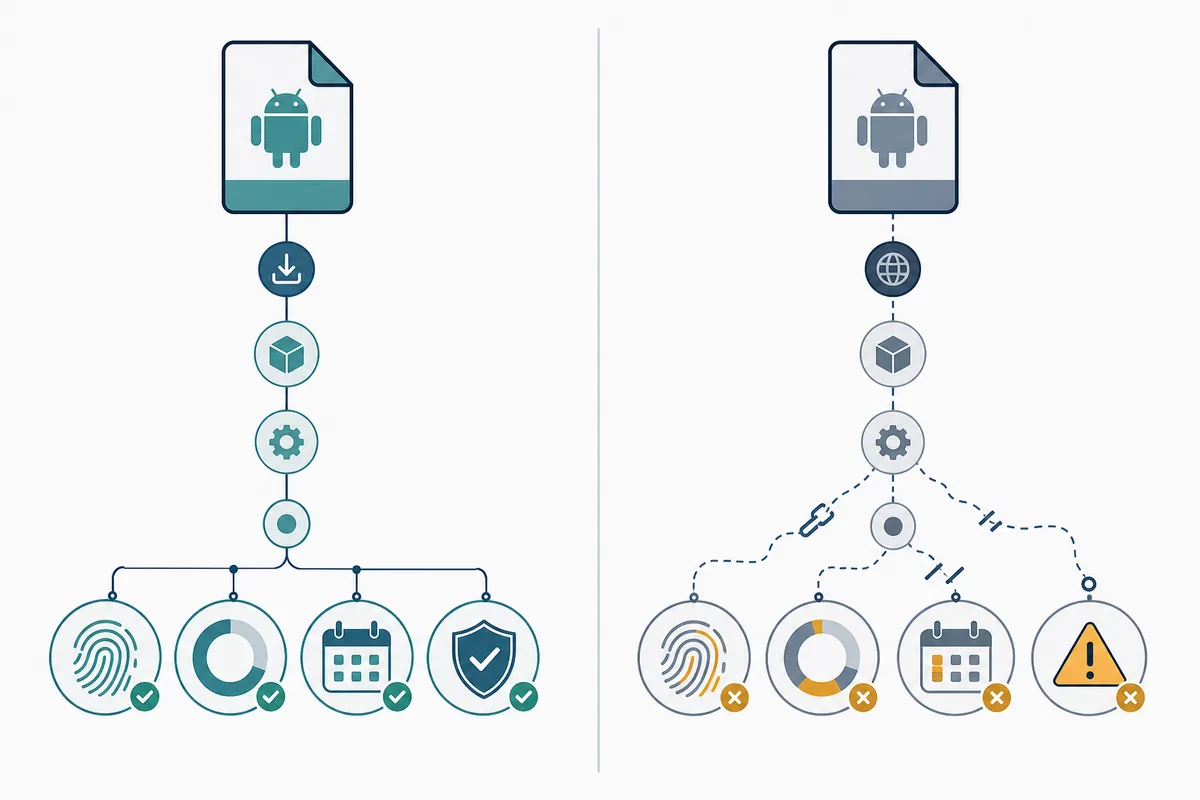 Editorial comparison of a traceable APK identity chain and an unverified mirror