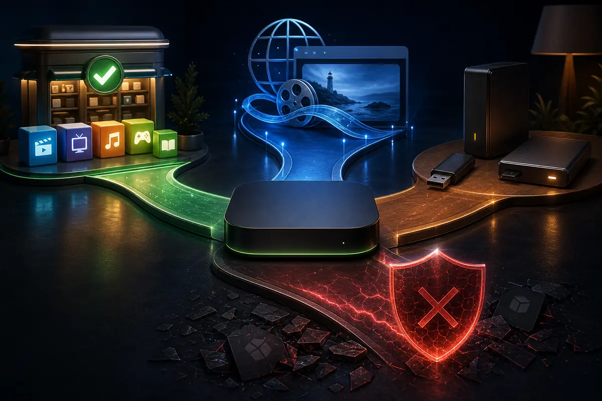 Boutique officielle, streaming web, média local et mirror bloqué