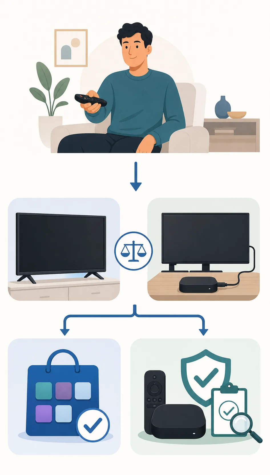 Conceptual decision flow for checking a TV platform before choosing an Xuper TV route